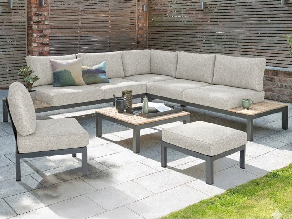 Elba Charcoal teak cast Silver Aluminum Cushion Lounge Set