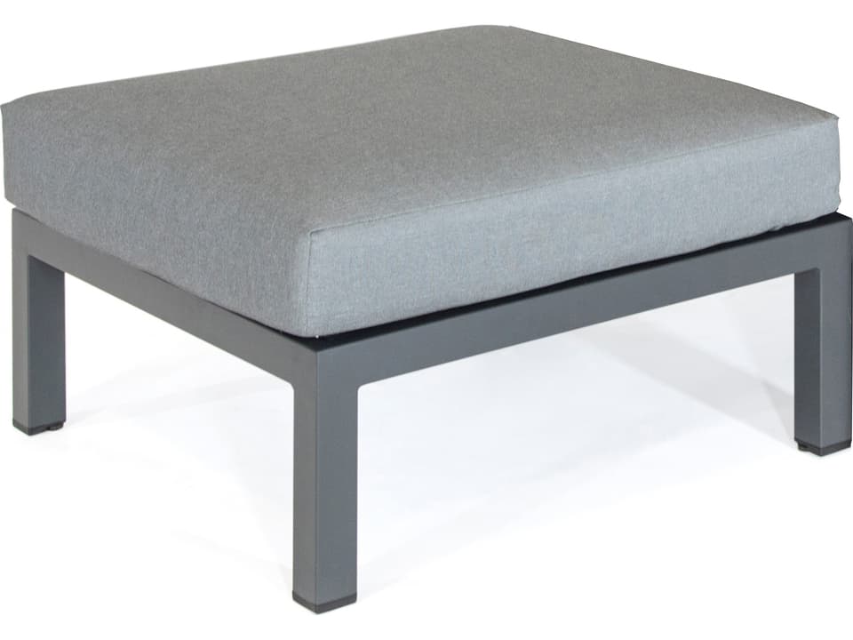 Elba Aluminum Charcoal Patio Ottoman with Cast Silver Sunbrella Cushion