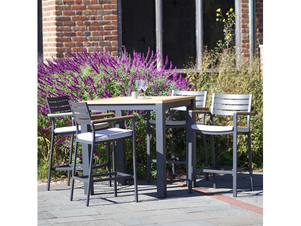 Elba Charcoal Teak Cast Silver Aluminum Cushion Bar Set