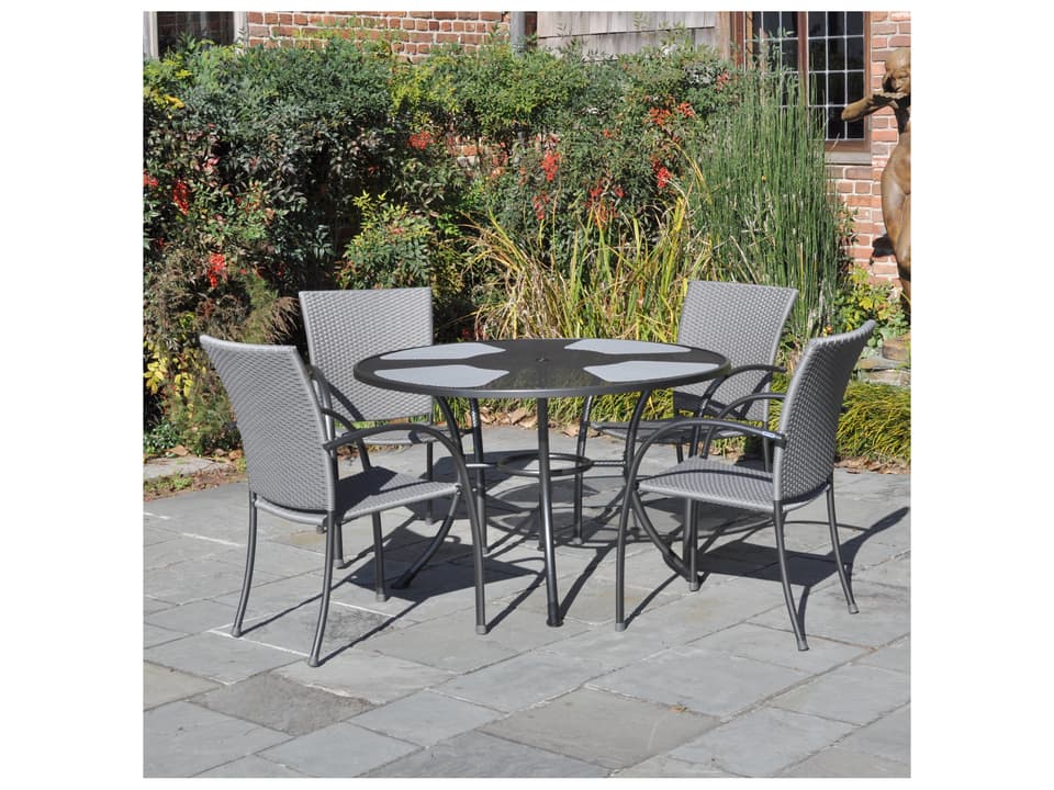 Pilano Woven Wicker 5 Piece Dining Set in Silver-Gray