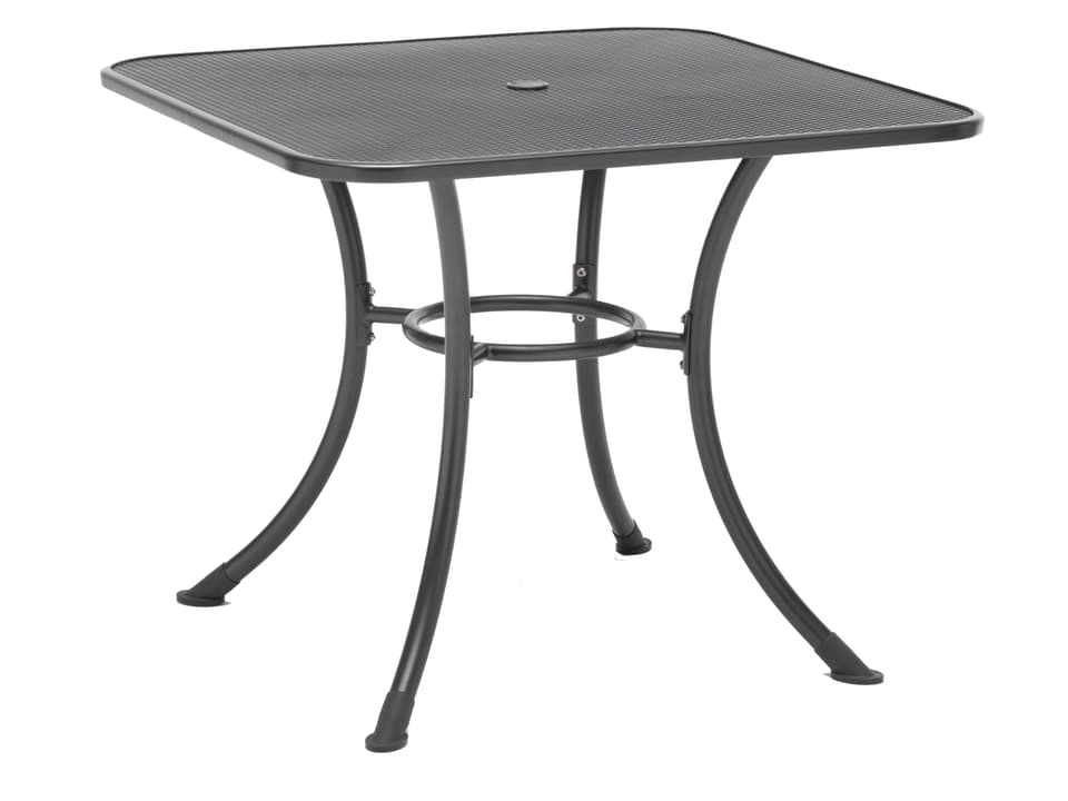 Mesh Top Gray Steel Square Outdoor Dining Table with Umbrella Hole