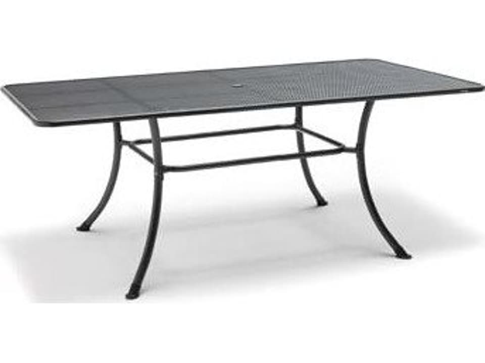 57x35 Inch Mesh Dining Table with Umbrella Hole in Iron Grey