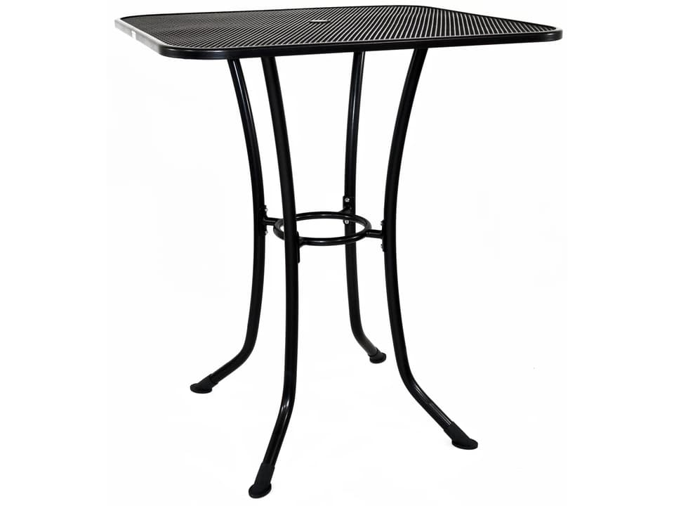 Mesh Steel Square Bar Table with Umbrella Hole in Iron Grey