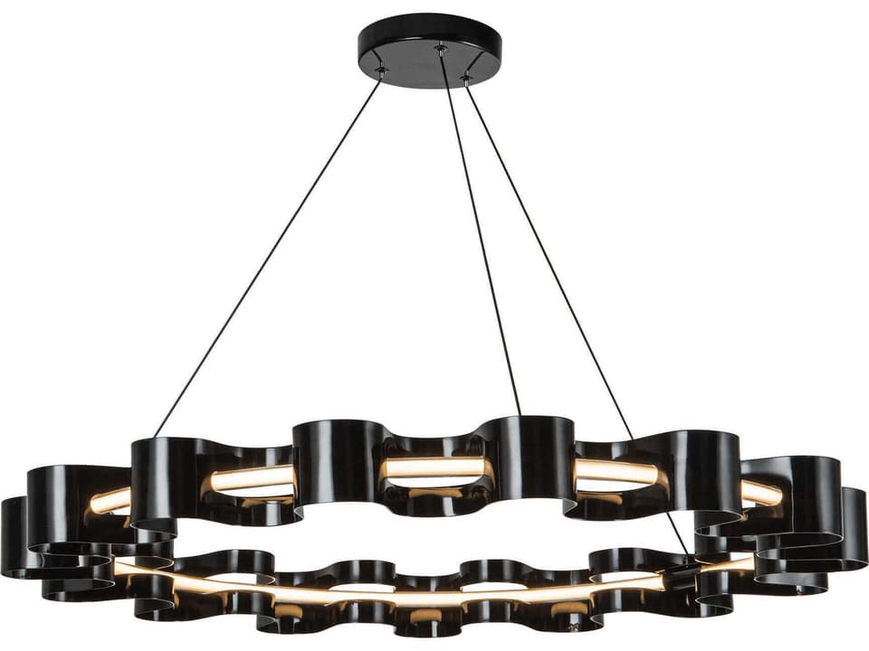 Nami Round LED Chandelier in Gloss Black with Frosted Diffuser