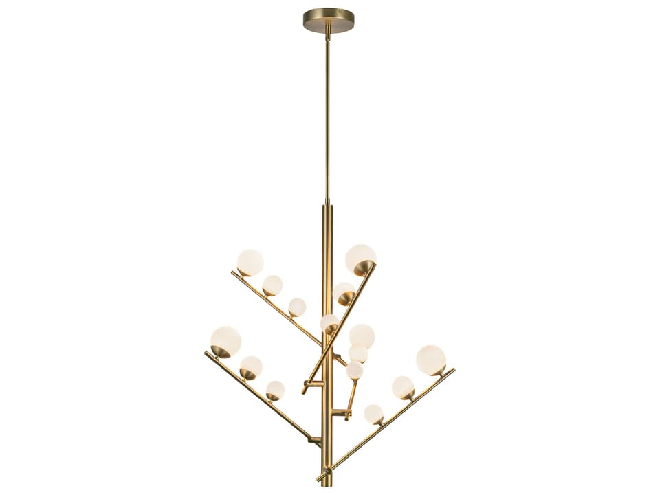 Juniper 15-Light LED Chandelier in Brushed Gold and Opal Glass