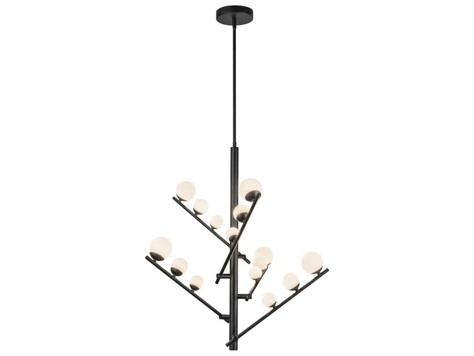Juniper 15-Light Globe LED Chandelier in Black and Opal Glass