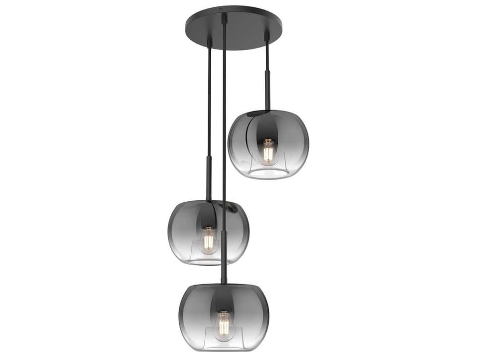 Samar 3-Light Chandelier with Black Finish and Smoked Glass Globes