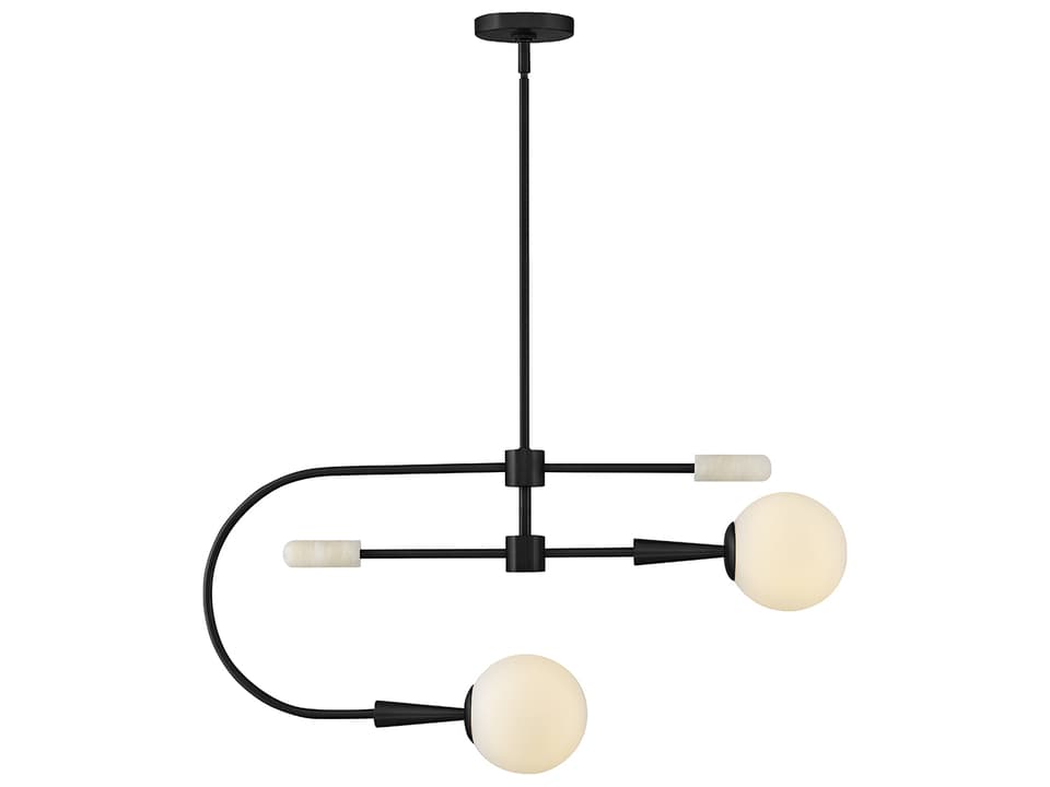 Maude 2-Light Black Globe Chandelier with Etched Opal Glass