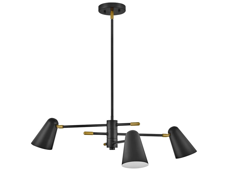 3-Light Birdie Mobile Chandelier in Black and Lacquered Brass