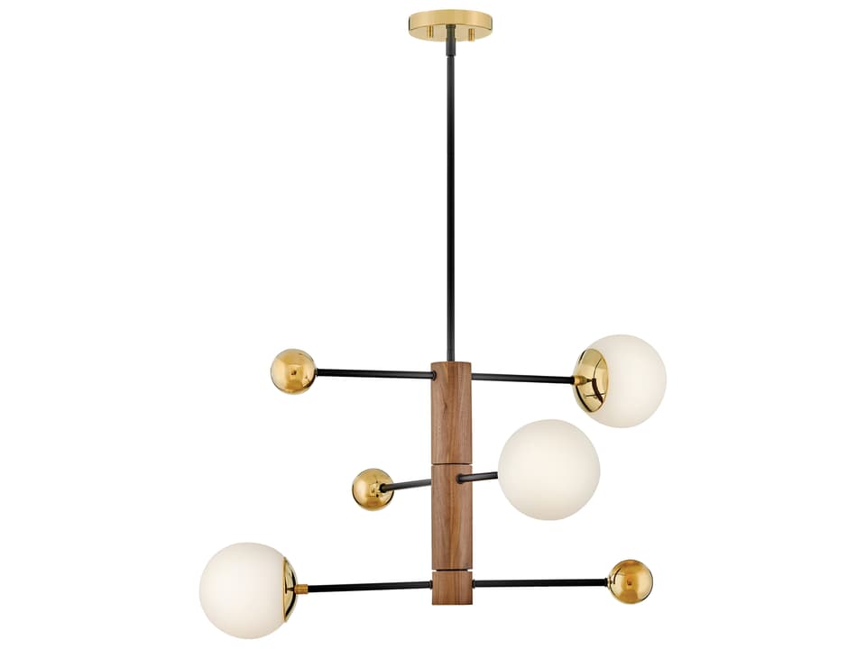 Auggie 3-Light Bright Brass Walnut Candelabra Globe Chandelier