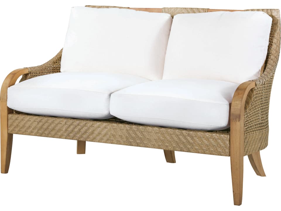 Edgewood Teak and Wicker Loveseat in Pebblestone