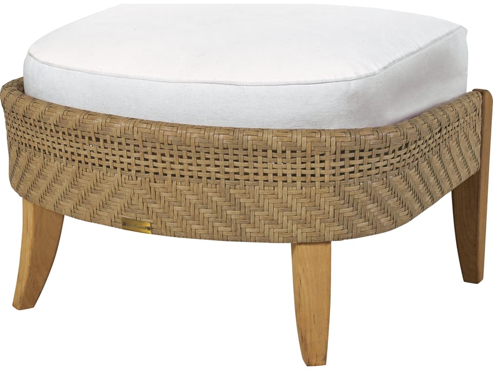 Edgewood Teak and Wicker Ottoman in Pebblestone