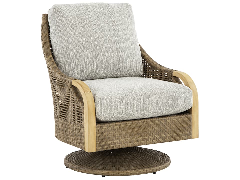 Edgewood Teak and Wicker Swivel Rocker Lounge Chair in Pebblestone
