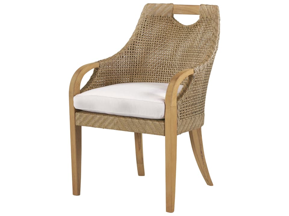 Edgewood Dining Arm Chair with Teak and Pebblestone Wicker