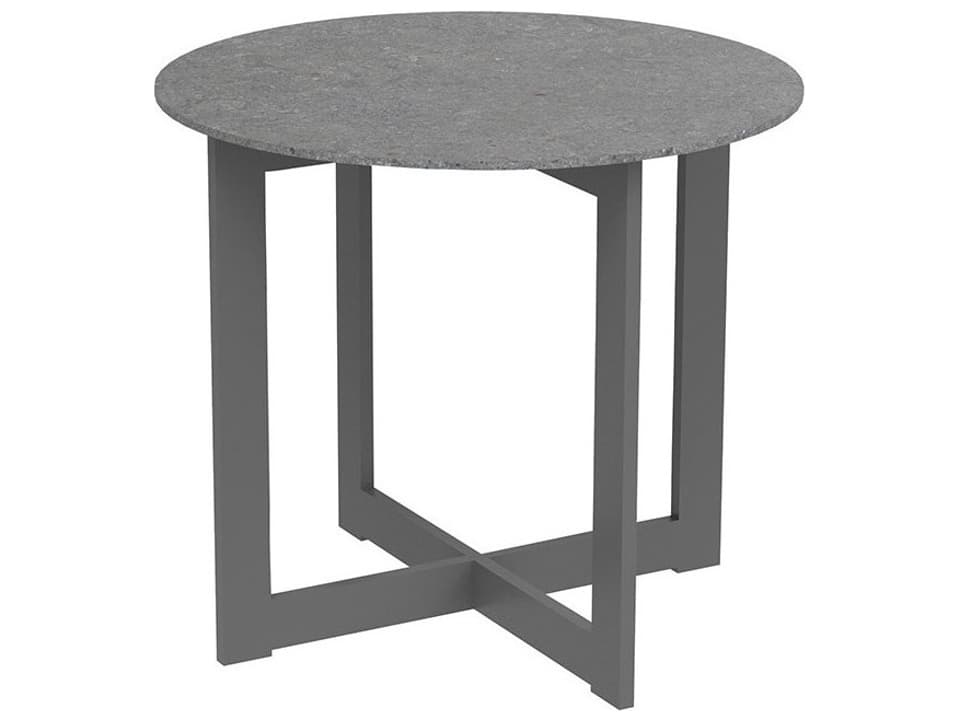 Fulton 24-Inch Round Aluminum End Table with Dekton Stone Top
