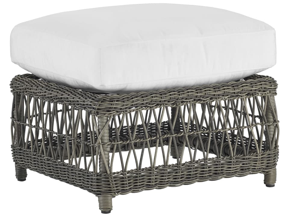 Mystic Harbor Wicker Ottoman in French Grey