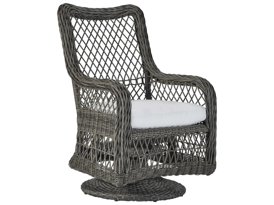 Mystic Harbor Wicker Swivel Tilt Dining Arm Chair in French Grey