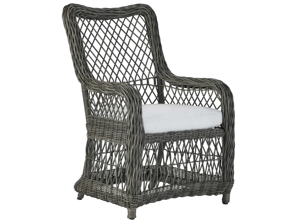 Mystic Harbor Wicker Dining Arm Chair in French Grey