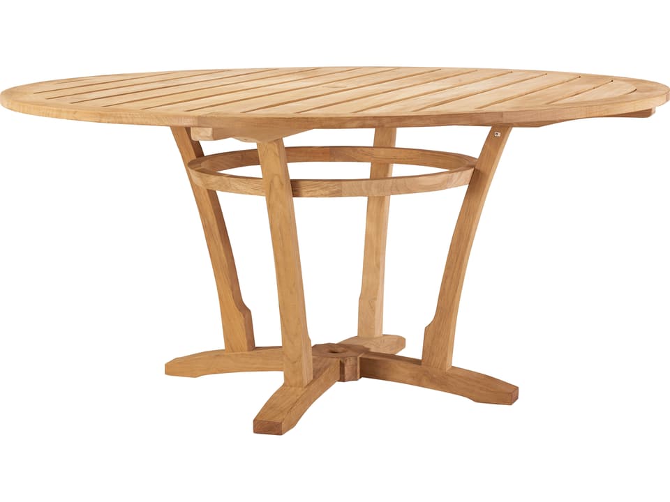 Edgewood 63-Inch Round Teak Dining Table with Umbrella Hole
