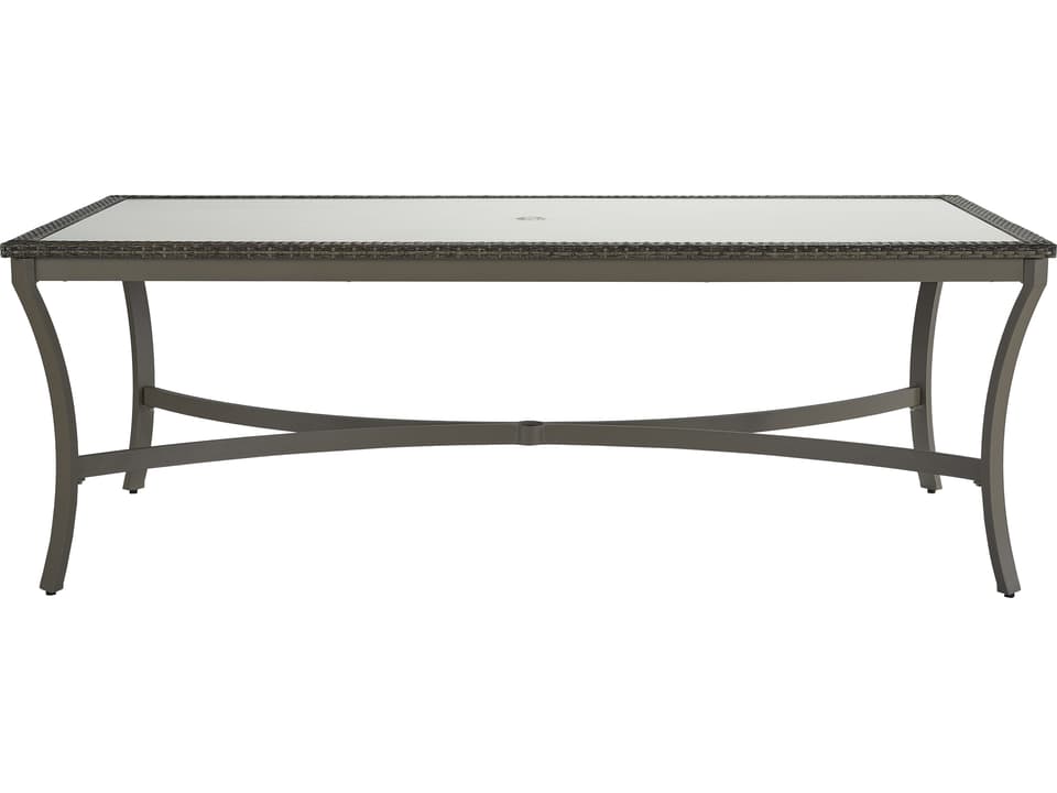 Oasis 84 Inch Rectangular Wicker Dining Table with Umbrella Hole in Ash