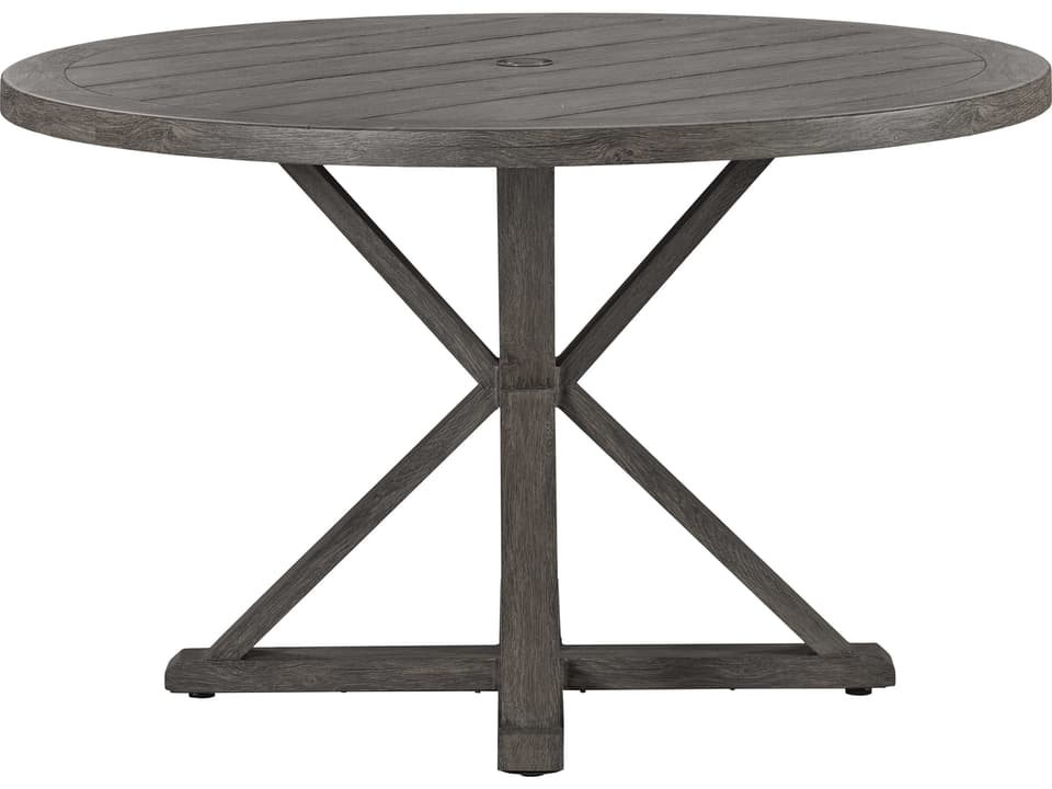 Mystic Harbor 48-Inch Round Dining Table with Umbrella Hole in French Grey