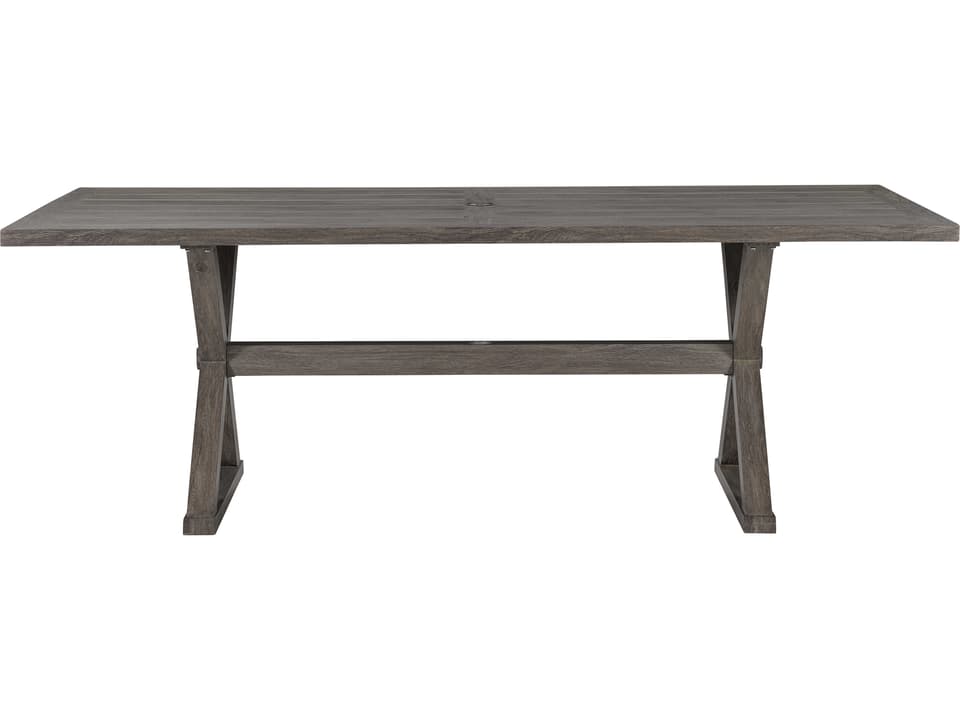 Mystic Harbor French Grey Wood Grain Aluminum Rectangular Outdoor Patio Dining Table with Umbrella Hole