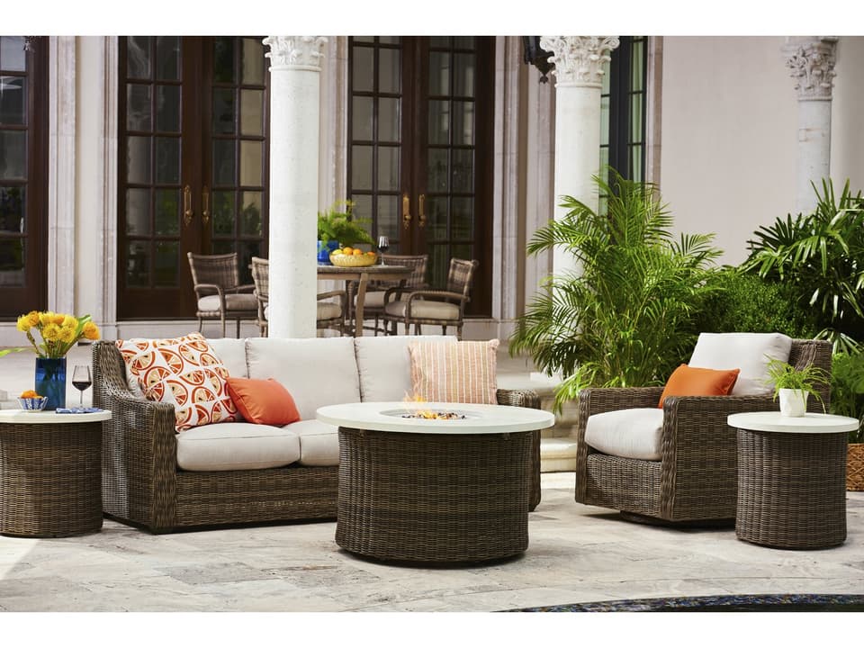 Oasis Wicker Fire Pit Outdoor Lounge Set