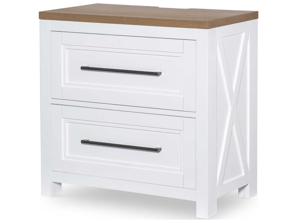 Franklin 2-Drawer Nightstand with USB Charging in Harvest Oak and Natural White