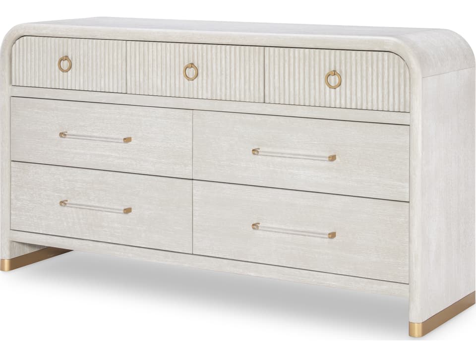Miramar 7-Drawer Dresser in Oyster with Acrylic and Brass Hardware