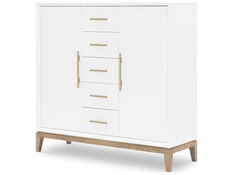 Melrose 5-Drawer 2-Door Chest in Cloud White and Desert Oak
