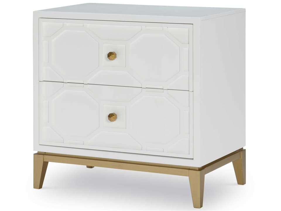 Chelsea 2-Drawer Nightstand with Decorative Lattice in White and Gold