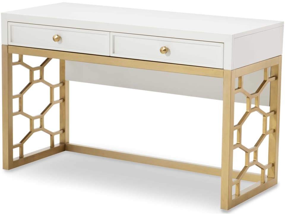 Chelsea 2-Drawer Desk Vanity in White with Gold Accents