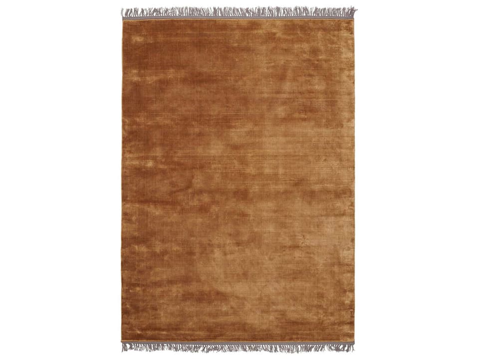 Almeria Ochre Handloom Viscose Area Rug with Wool Fringes