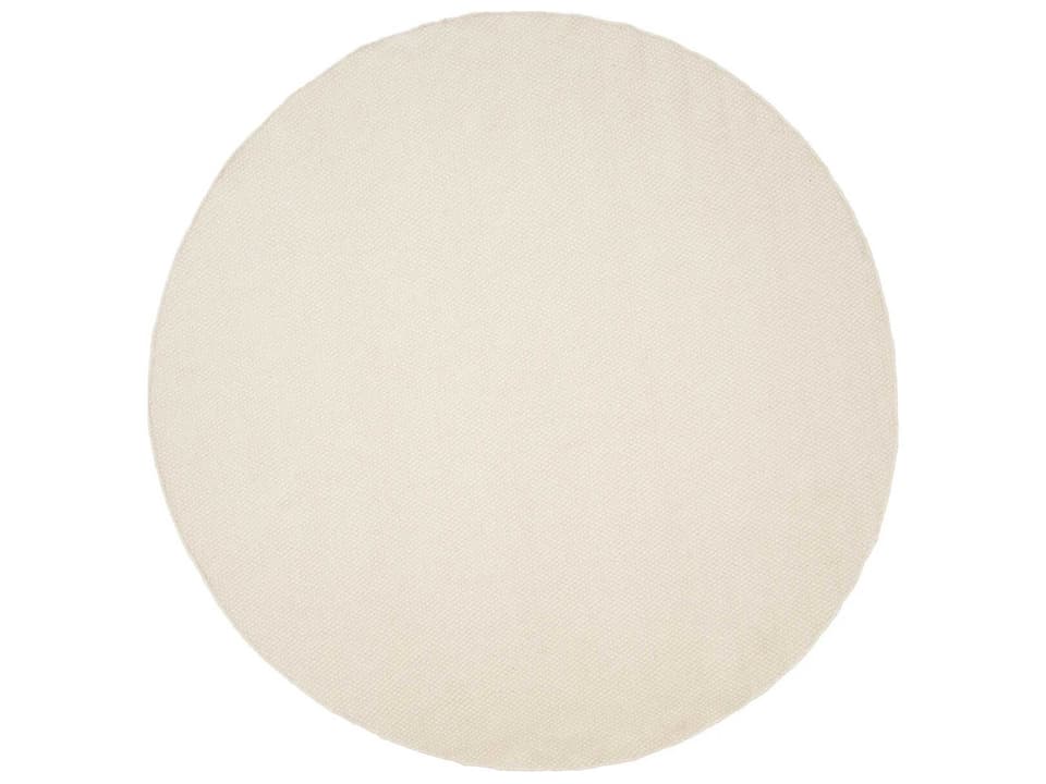 Asko White Round Handwoven Wool Area Rug