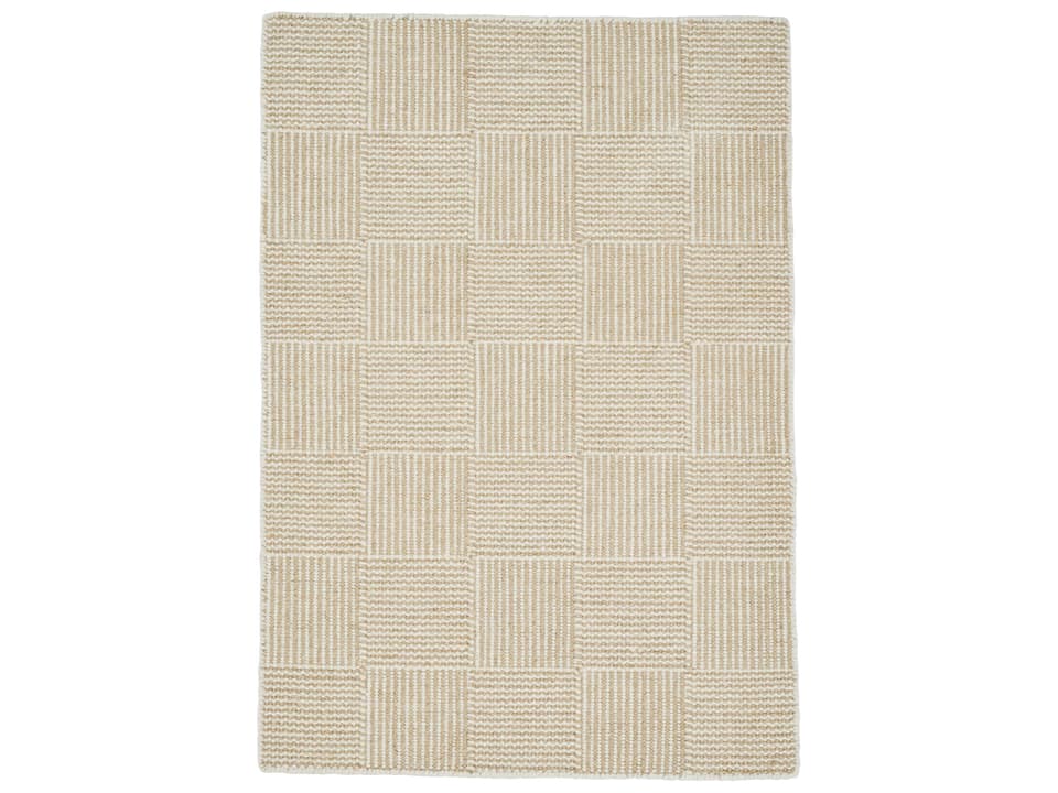 Chess Hand-Woven Wool and Linen Area Rug Geometric Pattern White
