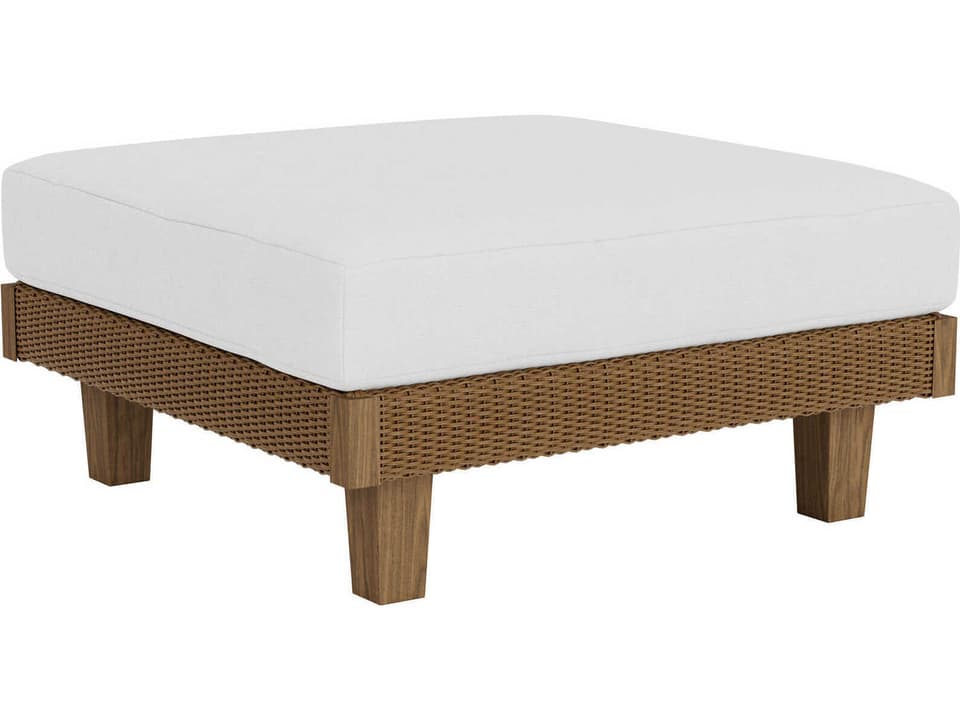 Catalina Outdoor Ottoman with Teak Accents and Cloud Cushioning