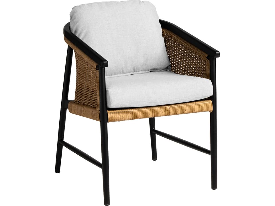 Galloway Dining Armchair with Tortoiseshell Vinyl Wicker in Matte Black