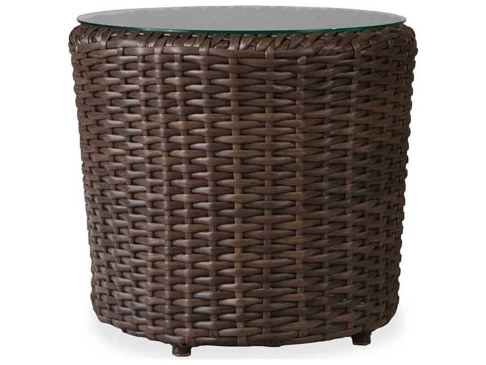 Largo 22 Inch Round Woven Vinyl Wicker Lay On Glass Top End Table