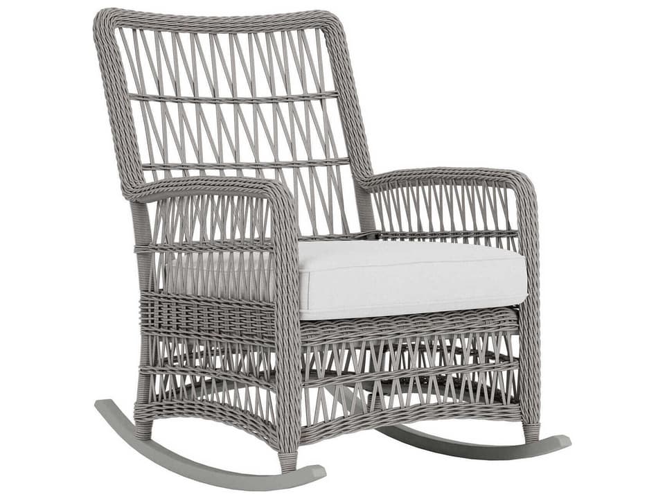 Mackinac High Back Outdoor Porch Rocker in Putty Woven Vinyl