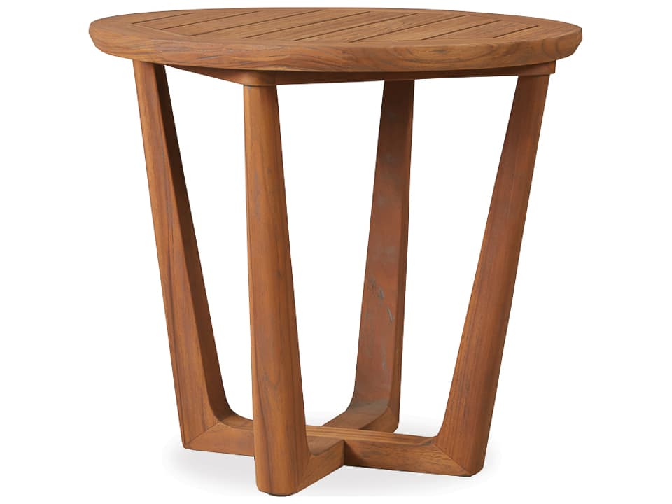 Teak 24-Inch Round Sled Base Outdoor End Table