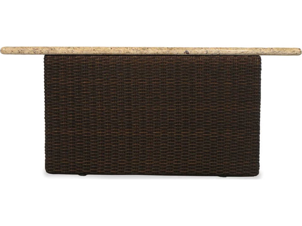 Mesa Rectangular Wicker Fire Pit Table with Travertine Top