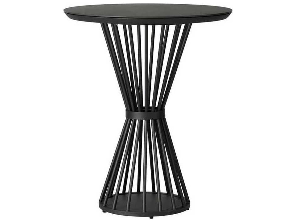 Escape 36 Inch Round Bar Table with Marble Look Top in Matte Charcoal