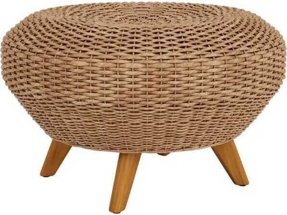 Tobago Woven Vinyl Wicker Outdoor Ottoman in Hyacinth