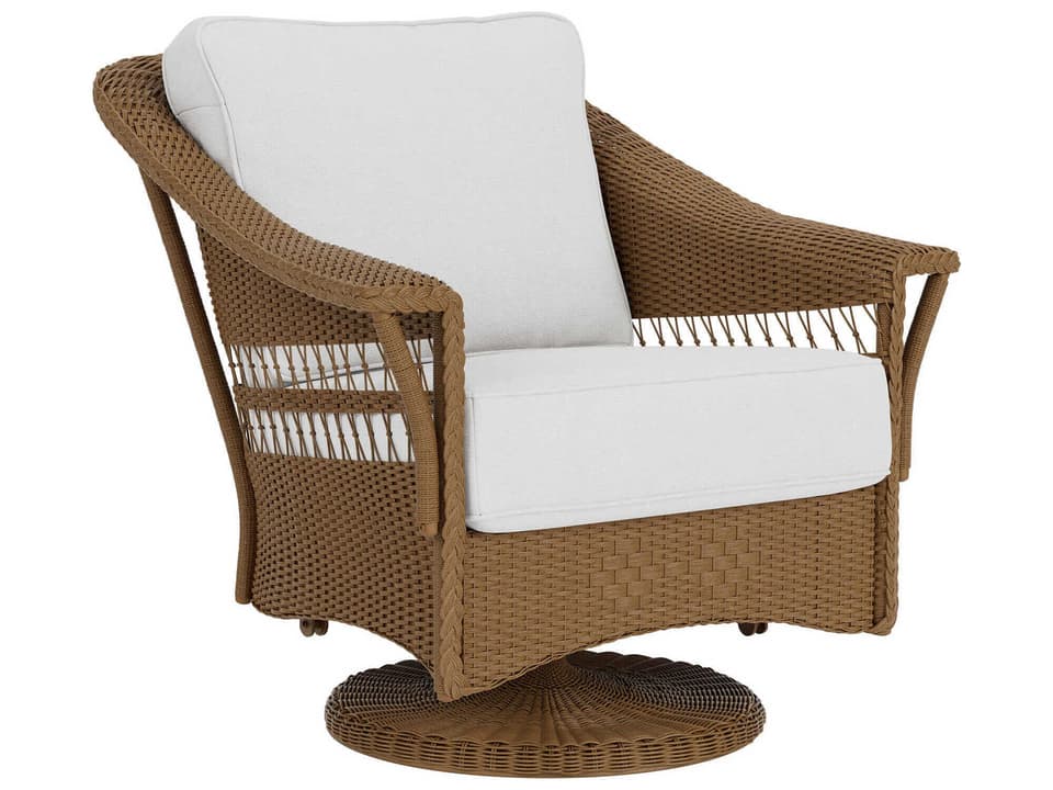 Nantucket Upholstered Swivel Glider Lounge Chair with Lloyd Loom Wicker