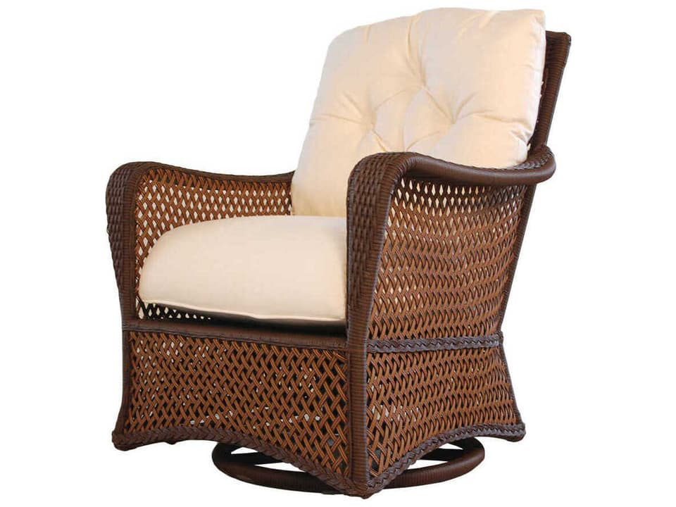 Grand Traverse Outdoor Woven Vinyl Swivel Glider Lounge Chair in Caramel or Bisque
