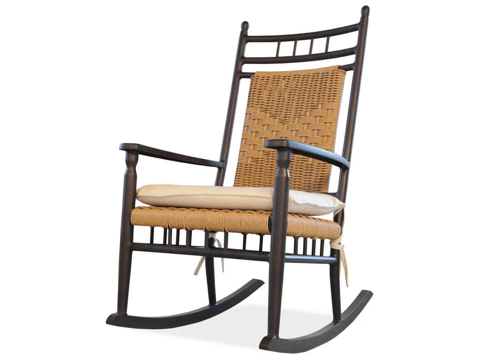Low Country Outdoor Porch Rocker in Natural Wicker and Antique Black
