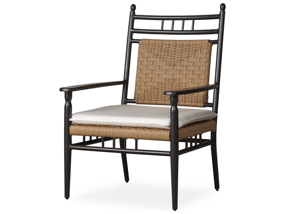 Low Country Outdoor Lounge Chair in Natural Woven Vinyl with Antique Black Frame