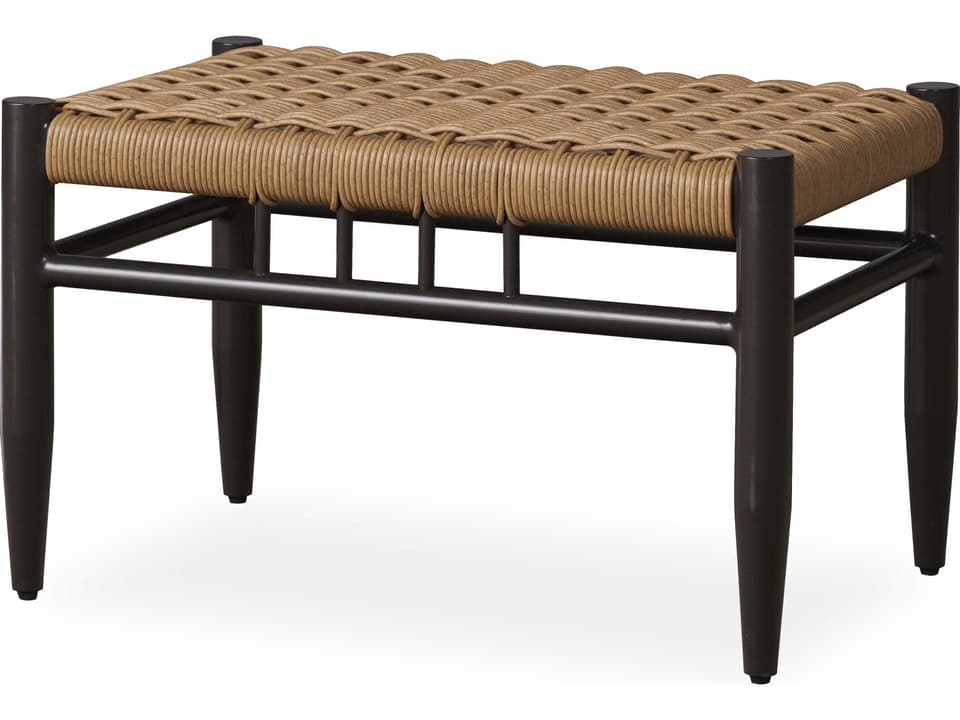 Low Country Small Ottoman in Natural Woven Vinyl with Antique Black Frame