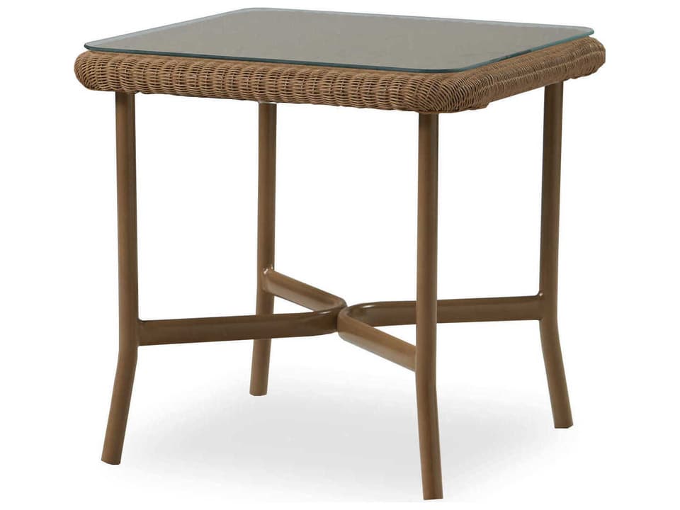 All Seasons Lloyd Loom Wicker Square Glass Top Outdoor End Table