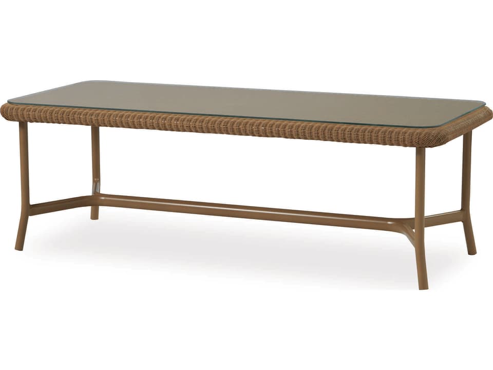 All Seasons Rectangular Glass Top Outdoor Coffee Table in Wicker